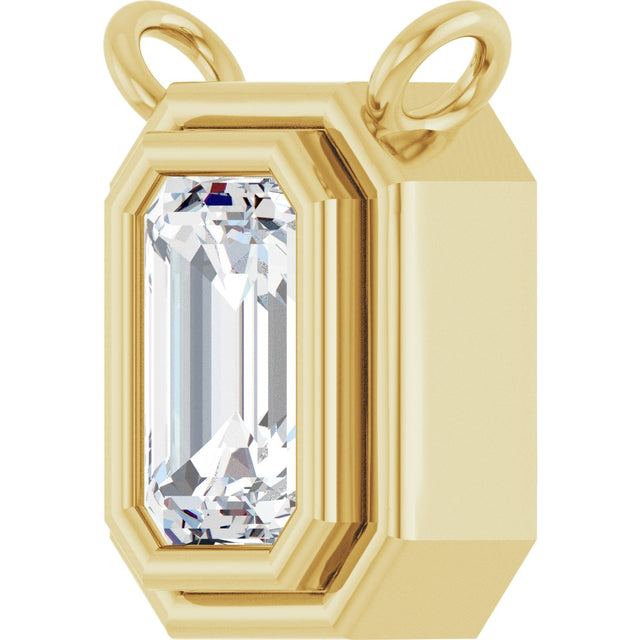 14K Gold Natural White Sapphire Round Bezel-Set Necklace - Yellow Gold - view 2