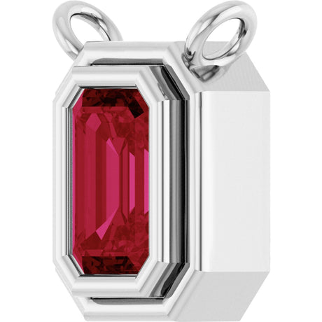 Platinum Emerald Natural Ruby Round Bezel-Set Necklace - view 2