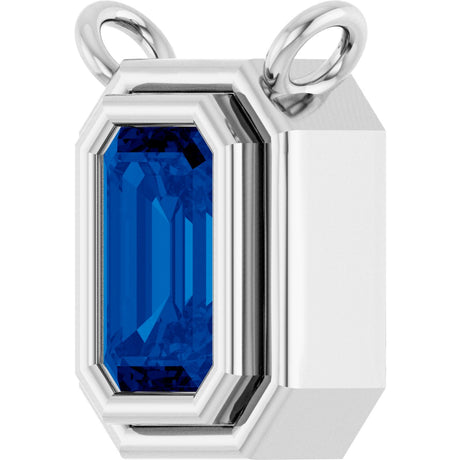 Platinum Emerald Lab-Grown Blue Sapphire Round Bezel-Set Necklace - view 2
