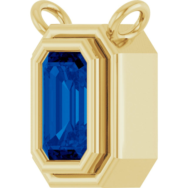 14K Gold Lab-Grown Blue Sapphire Round Bezel-Set Necklace - Yellow Gold - view 2