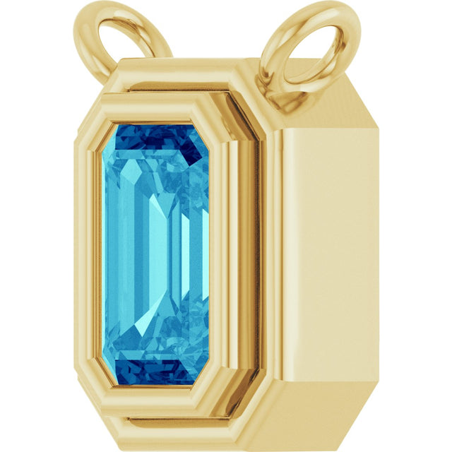 14K Gold Natural Blue Zircon Round Bezel-Set Necklace - Yellow Gold - view 2