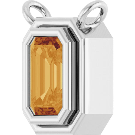 Platinum Emerald Natural Citrine Round Bezel-Set Necklace - view 2
