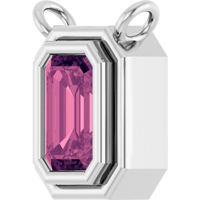 14K Gold Natural Pink Tourmaline Round Bezel-Set Necklace - White Gold - view 2