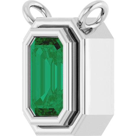 Platinum Emerald Natural Emerald Round Bezel-Set Necklace - view 2