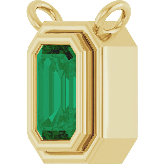 14K Gold Lab-Grown Emerald Round Bezel-Set Necklace - Yellow Gold - view 2