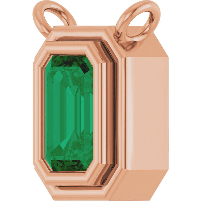 14K Gold Natural Emerald Round Bezel-Set Necklace - Rose Gold - view 2