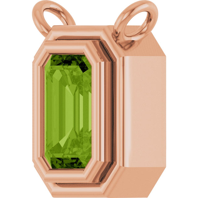 14K Gold Natural Peridot Round Bezel-Set Necklace - Rose Gold - view 2