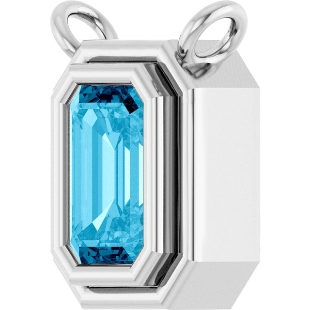 Platinum Emerald Natural Aquamarine Round Bezel-Set Necklace - view 2