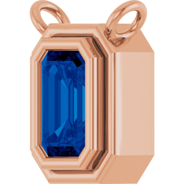 14K Gold Lab-Grown Blue Sapphire Round Bezel-Set Necklace - Rose Gold - view 2