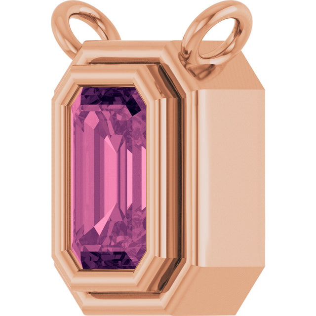 14K Gold Natural Pink Tourmaline Round Bezel-Set Necklace - Rose Gold - view 2