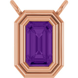 14K Gold Natural Amethyst Round Bezel-Set Necklace - Rose Gold