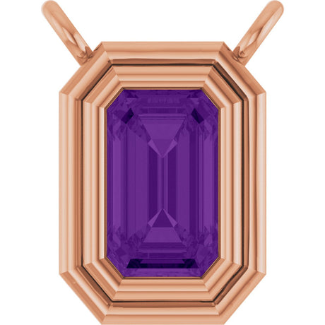 14K Gold Natural Amethyst Round Bezel-Set Necklace - Rose Gold