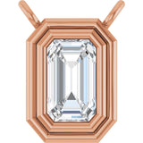 14K Gold Natural White Sapphire Round Bezel-Set Necklace - Rose Gold