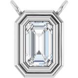 14K Gold Natural White Sapphire Round Bezel-Set Necklace - White Gold