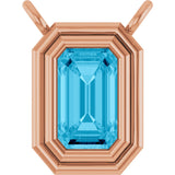 14K Gold Natural Aquamarine Round Bezel-Set Necklace - Rose Gold