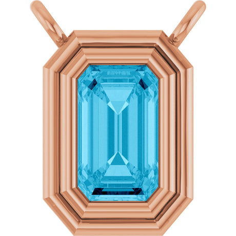 14K Gold Natural Aquamarine Round Bezel-Set Necklace - Rose Gold