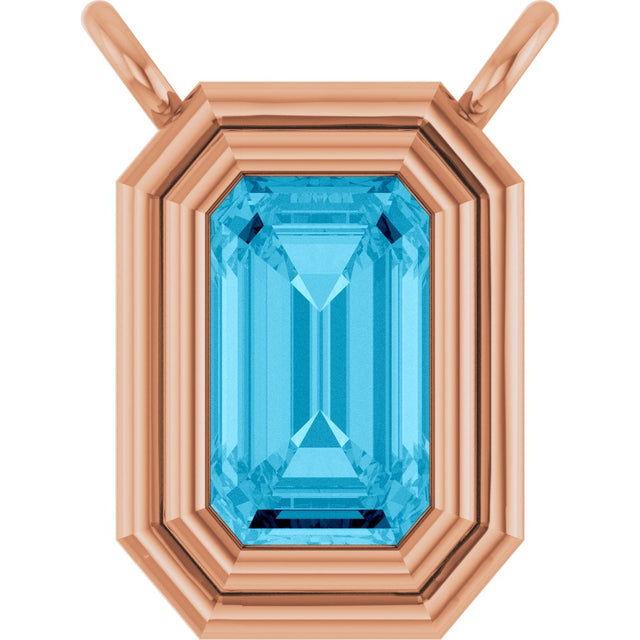 14K Gold Natural Aquamarine Round Bezel-Set Necklace - Rose Gold