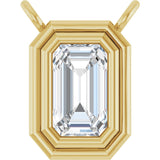 14K Gold Natural White Sapphire Round Bezel-Set Necklace - Yellow Gold