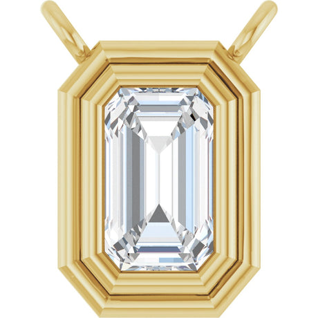 14K Gold Natural White Sapphire Round Bezel-Set Necklace - Yellow Gold