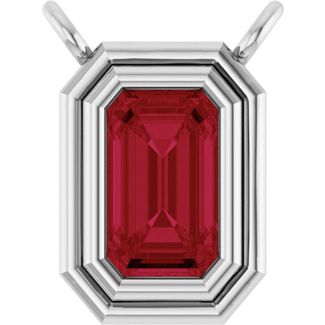 Platinum Emerald Natural Ruby Round Bezel-Set Necklace