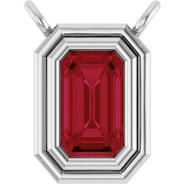 Platinum Emerald Natural Ruby Round Bezel-Set Necklace