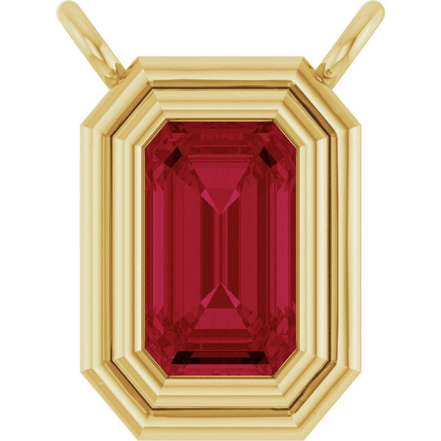 14K Gold Lab-Grown Ruby Round Bezel-Set Necklace - Yellow Gold