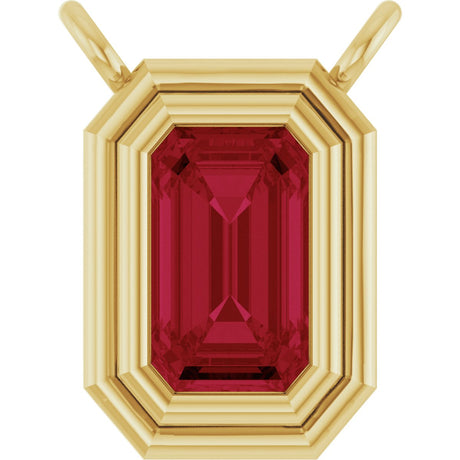14K Gold Emerald Natural Ruby Round Bezel-Set Necklace - Yellow Gold