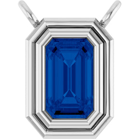 14K Gold Natural Blue Sapphire Round Bezel-Set Necklace - White Gold