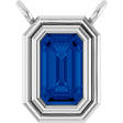 Platinum Emerald Lab-Grown Blue Sapphire Round Bezel-Set Necklace