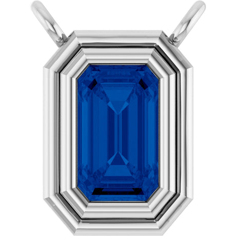 Platinum Emerald Natural Blue Sapphire Round Bezel-Set Necklace