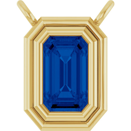 14K Gold Natural Blue Sapphire Round Bezel-Set Necklace - Yellow Gold