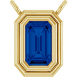14K Gold Lab-Grown Blue Sapphire Round Bezel-Set Necklace - Yellow Gold