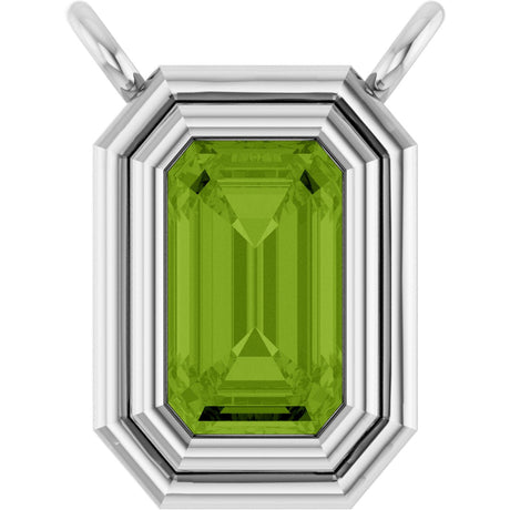 Platinum Emerald Natural Peridot Round Bezel-Set Necklace
