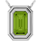 14K Gold Natural Peridot Round Bezel-Set Necklace - White Gold