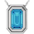 Platinum Emerald Natural Blue Zircon Round Bezel-Set Necklace