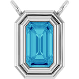 Platinum Emerald Natural Blue Zircon Round Bezel-Set Necklace