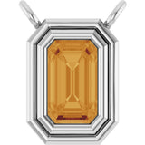 Platinum Emerald Natural Citrine Round Bezel-Set Necklace