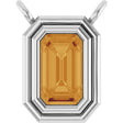 14K Gold Natural Citrine Round Bezel-Set Necklace - White Gold