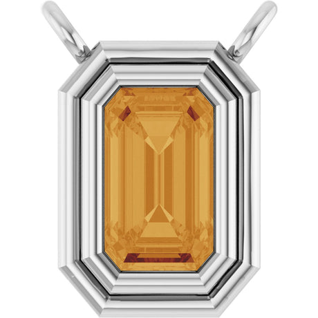 14K Gold Natural Citrine Round Bezel-Set Necklace - White Gold