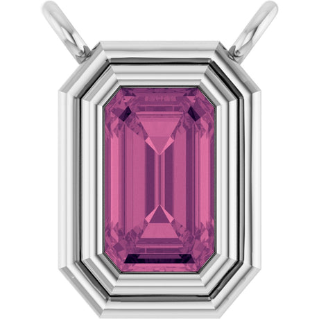 Platinum Emerald Natural Pink Tourmaline Round Bezel-Set Necklace