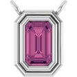 14K Gold Natural Pink Tourmaline Round Bezel-Set Necklace - White Gold
