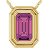 14K Gold Natural Pink Tourmaline Round Bezel-Set Necklace - Yellow Gold
