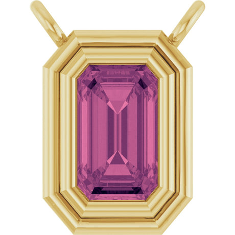14K Gold Natural Pink Tourmaline Round Bezel-Set Necklace - Yellow Gold