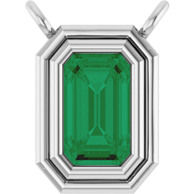 Platinum Emerald Natural Emerald Round Bezel-Set Necklace