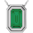 14K Gold Lab-Grown Emerald Round Bezel-Set Necklace - White Gold