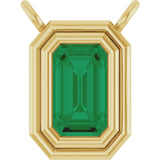 14K Gold Natural Emerald Round Bezel-Set Necklace - Yellow Gold