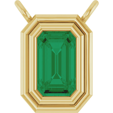 14K Gold Natural Emerald Round Bezel-Set Necklace - Yellow Gold