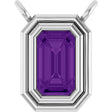Platinum Emerald Natural Amethyst Round Bezel-Set Necklace