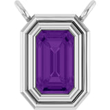 Platinum Emerald Natural Amethyst Round Bezel-Set Necklace