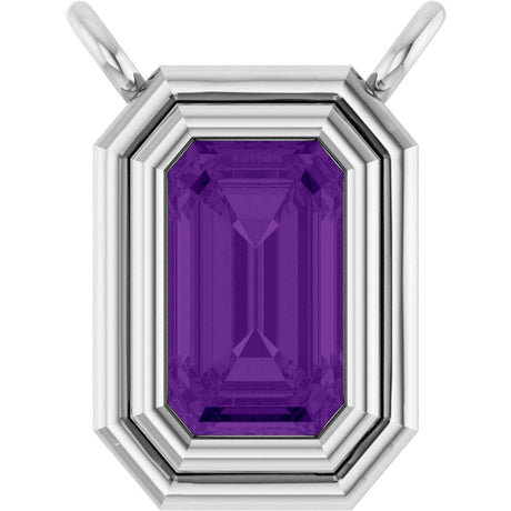 Platinum Emerald Natural Amethyst Round Bezel-Set Necklace
